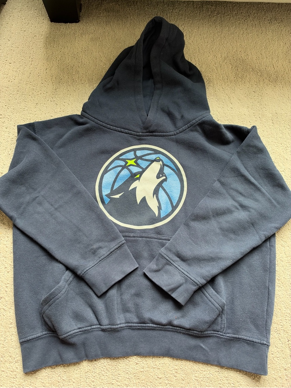 Kids Dark Blue MN Timberwolves Hoodie with Howling Wolf Graphic